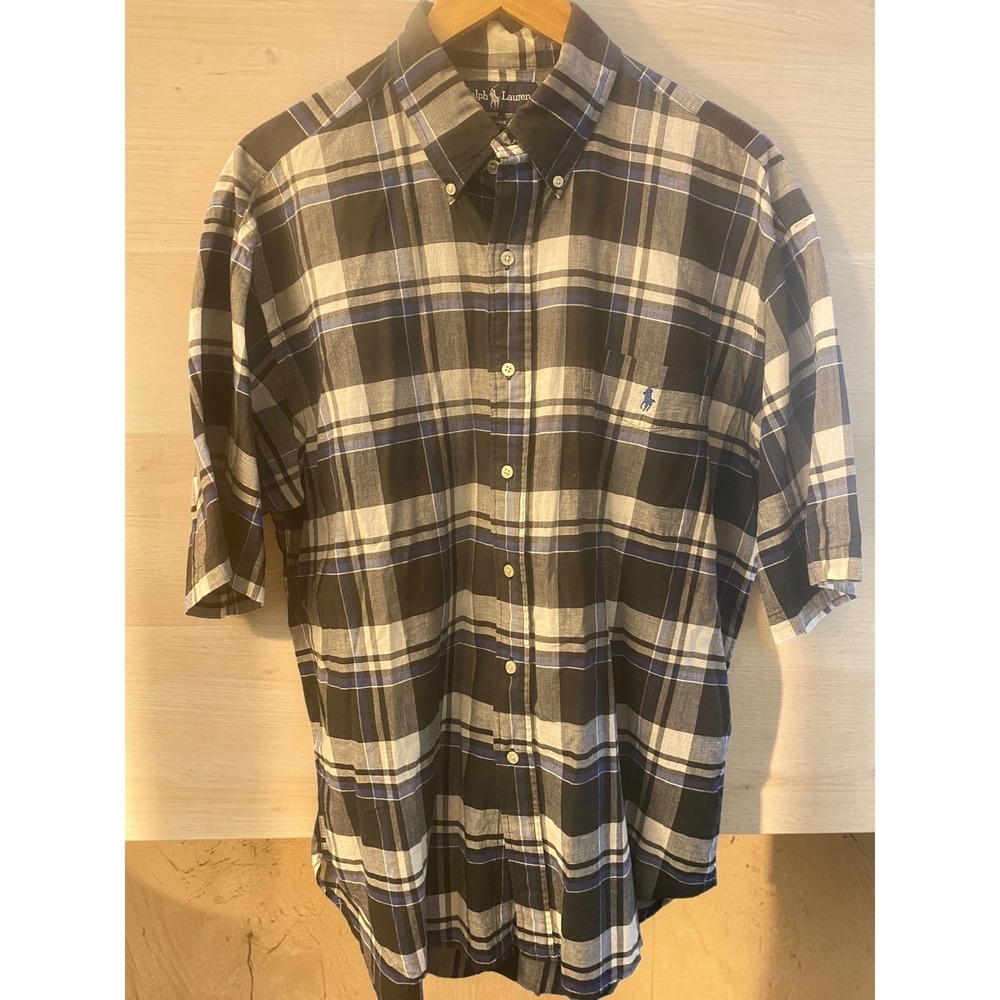 Polo Ralph Lauren Blaire Plaid Button Down Short Sleeved Shirt Men's Large